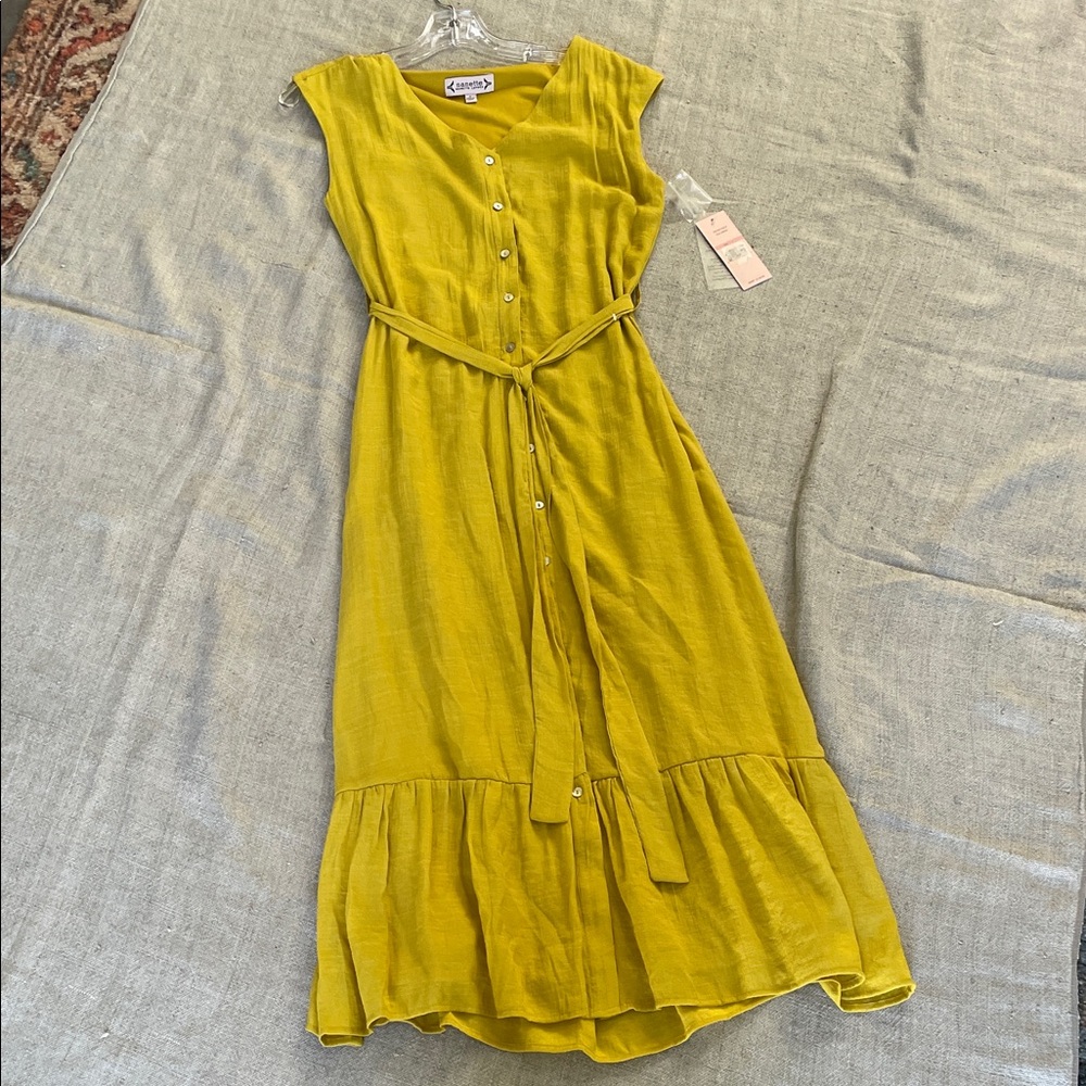 Nannette Yellow Button-Front Maxi Dress with Tie Waist